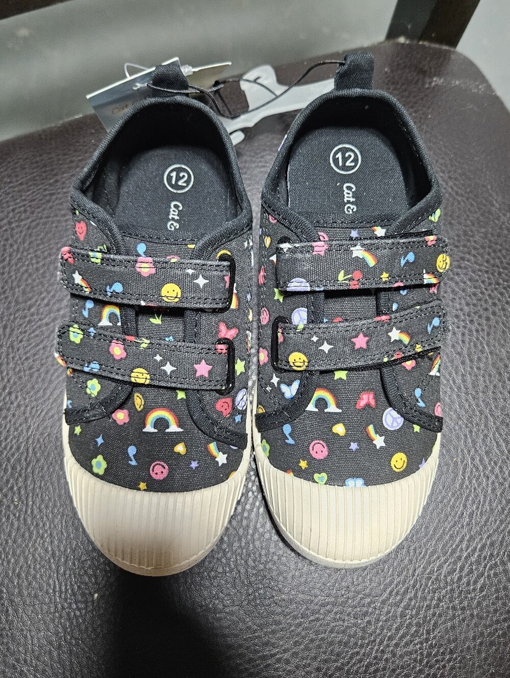 Cat & Jack Black Kids Canvas Sneakers with Colorful Icons - Size 12